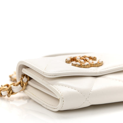 Chanel Lambskin Quilted Chanel 19 Flap Coin Purse With Chain White 10 of 12