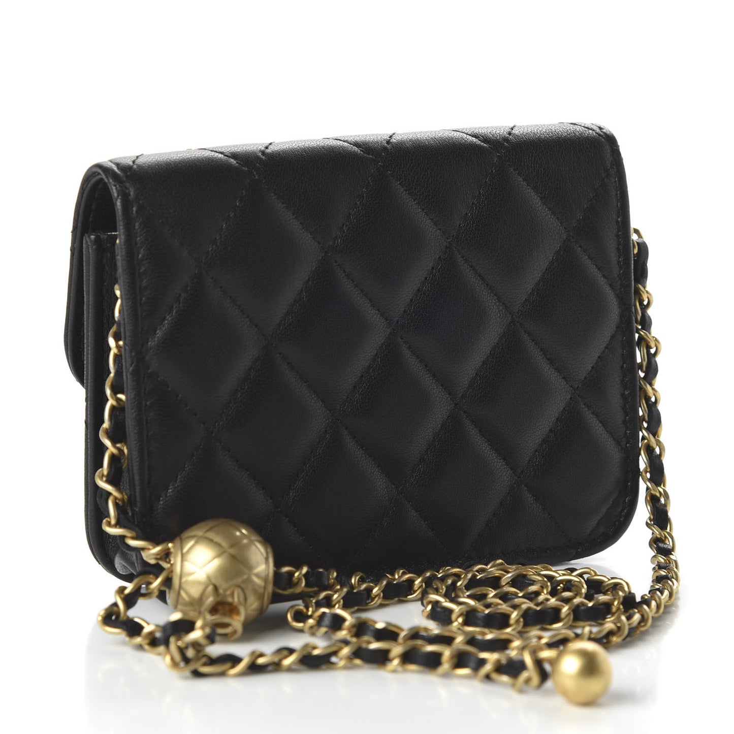 Lambskin Quilted Pearl Crush Clutch With Chain Black