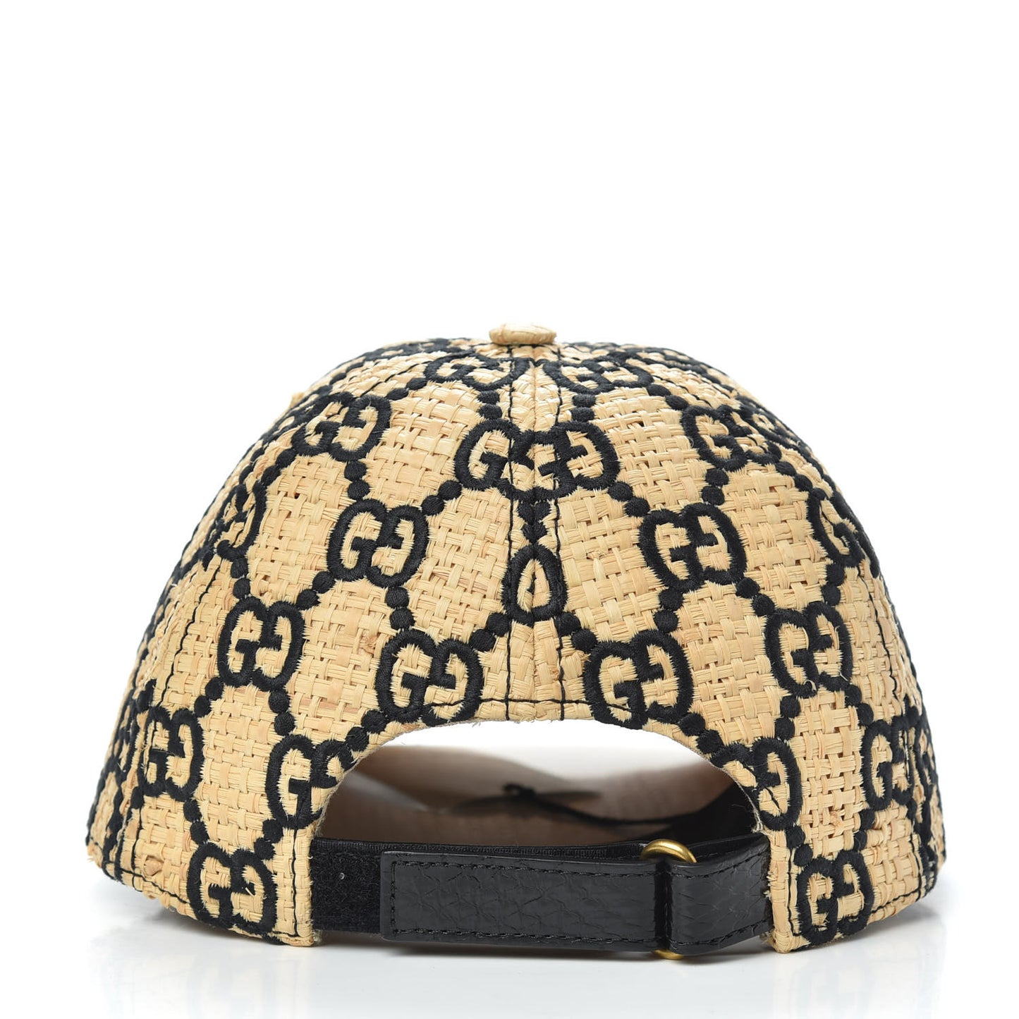 Raffia GG Monogram Elaphe Embroidered Aisha Baseball Hat L Ivory Black