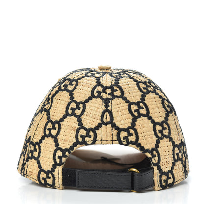 Gucci Raffia GG Monogram Elaphe Embroidered Aisha Baseball Hat L Ivory Black 4 of 8