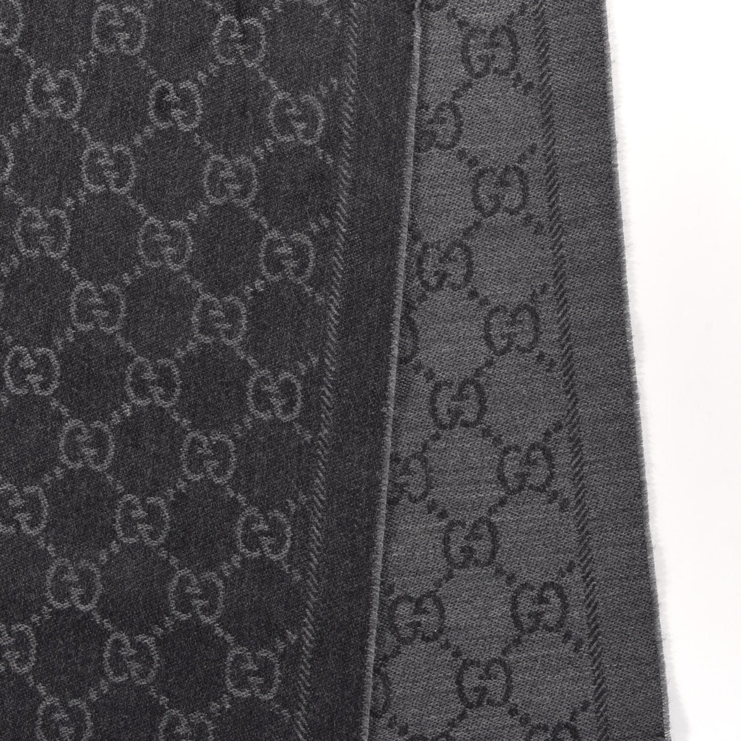 Wool Monogram Fringe Scarf Grey Black