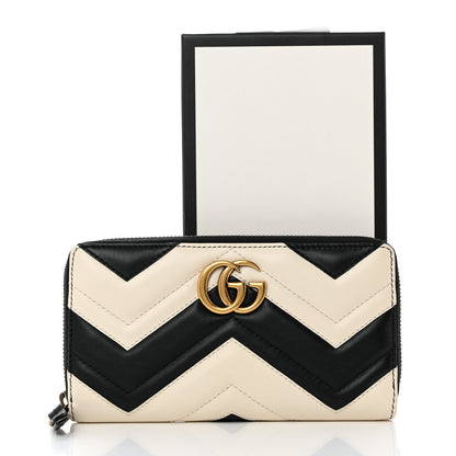 Gucci Calfskin Matelasse GG Marmont Zip Around Wallet Black White 10 of 10
