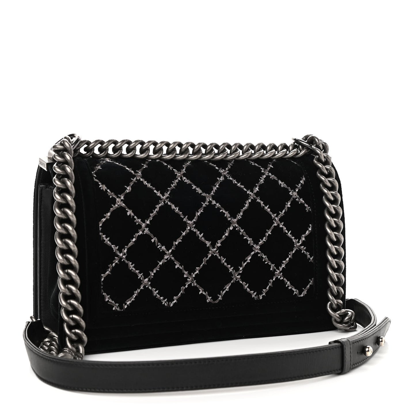 Velvet Quilted Medium Boy Flap Black