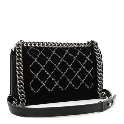 Chanel Velvet Quilted Medium Boy Flap Black 2 of 10
