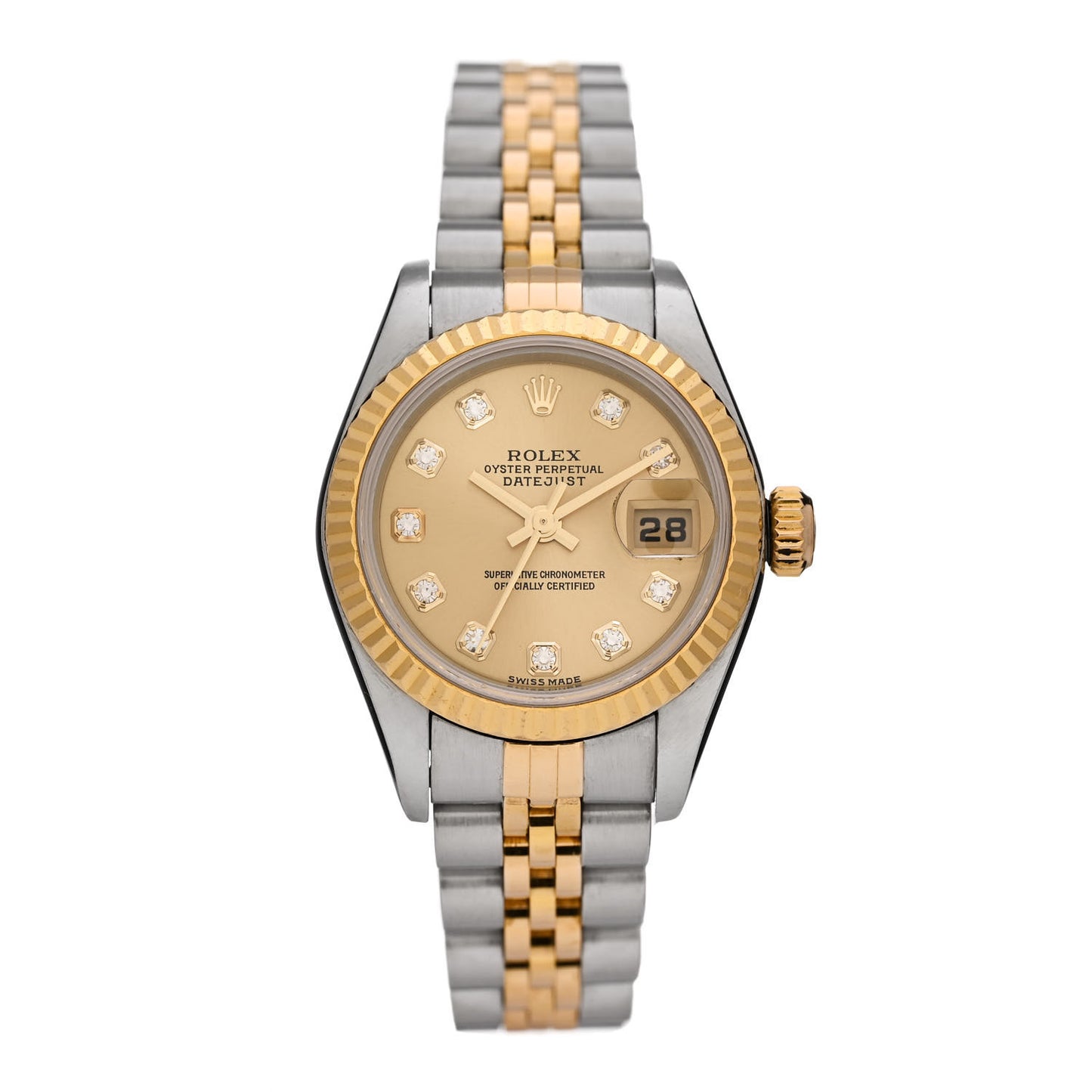 Stainless Steel 18K Yellow Gold Diamond 26mm Oyster Perpetual Datejust Watch Champagne 79173