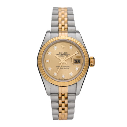 Rolex Stainless Steel 18K Yellow Gold Diamond 26mm Oyster Perpetual Datejust Watch Champagne 79173 1 of 5