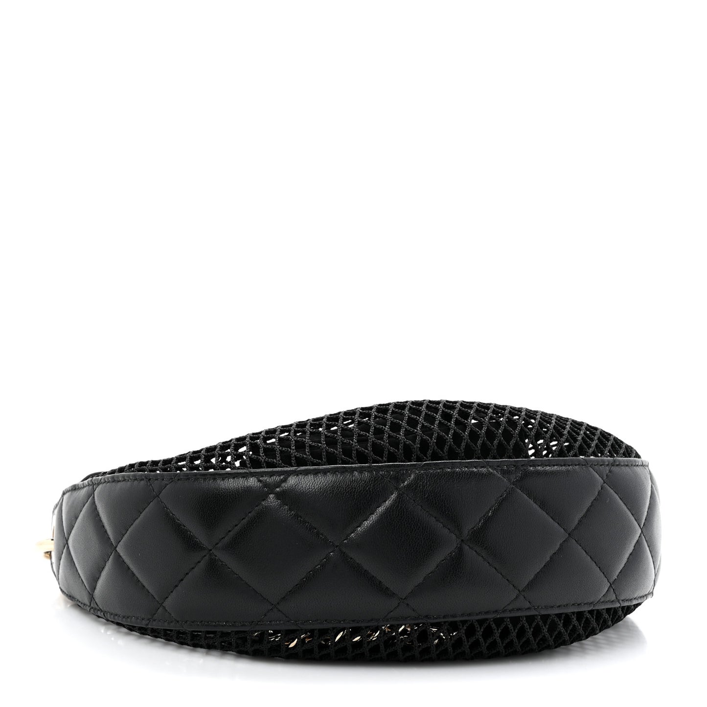 Mesh Shiny Lambskin Chain Hobo Black