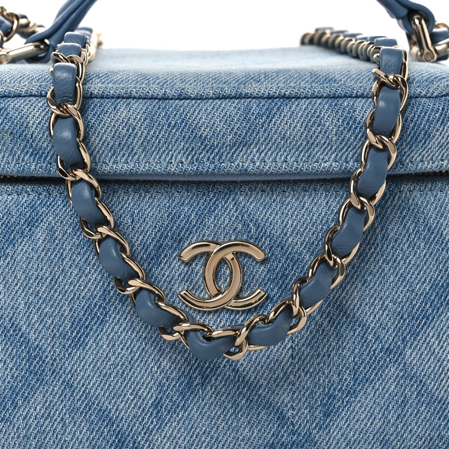 Denim Quilted Small CC Vanity Case Blue