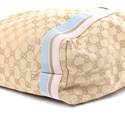 Gucci GG Monogram Medium Web Handle Vertical Tote Pink Blue 9 of 9