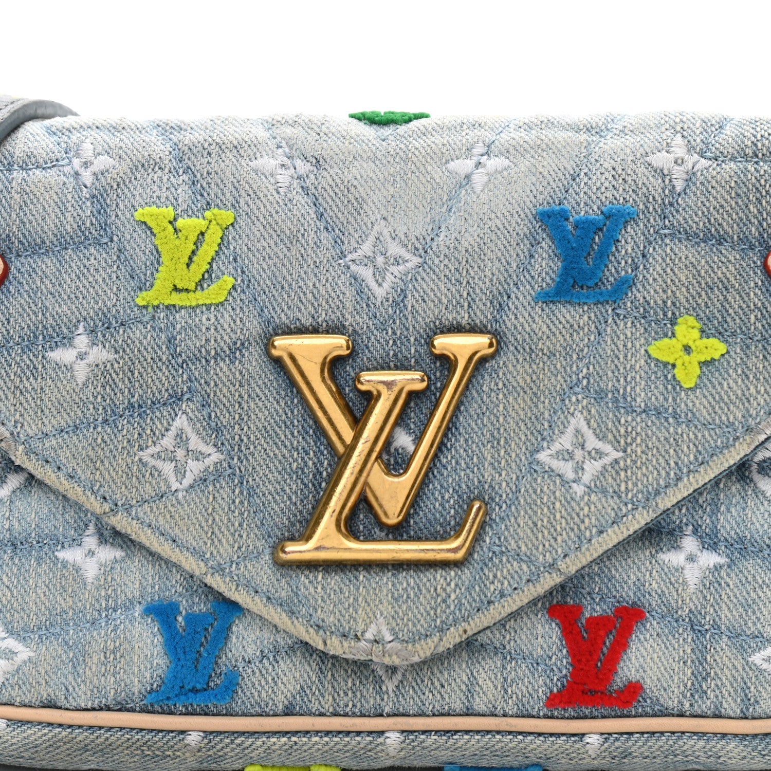 Louis Vuitton Embroidered Monogram Denim New Wave Chain Pochette Blue 7 of 14