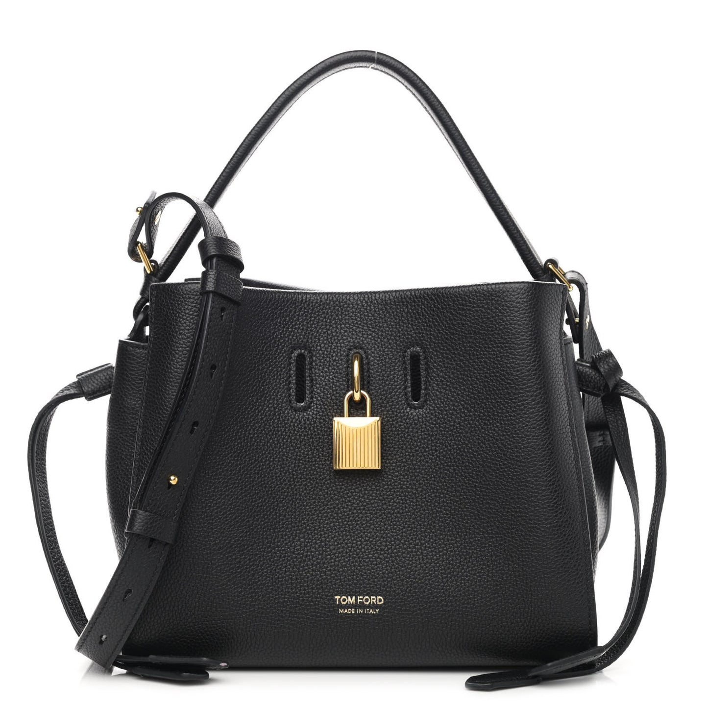 Grained Calfskin Small Padlock Top Handle Bag Black