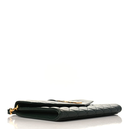 Saint Laurent Grain De Poudre Textured Mixed Matelasse Triquilt Monogram Clutch Vert Fonce 5 of 10