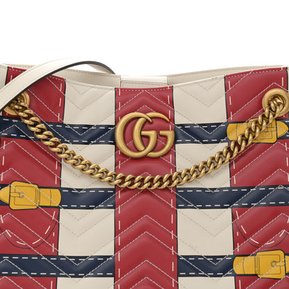 Gucci Calfskin Matelasse Trompe L'Oeil Print Medium GG Marmont Shoulder Tote Mystic White Hibiscus Red Marine Giallo 8 of 14