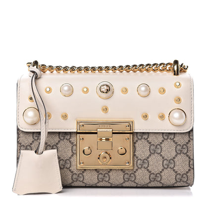 Gucci GG Supreme Monogram Studded Small Padlock Shoulder Bag White 1 of 16