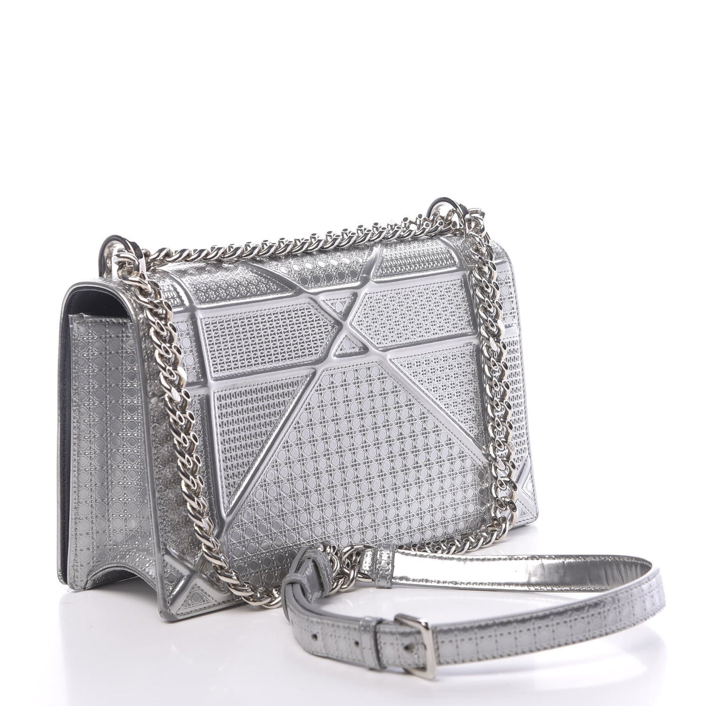 Metallic Patent Micro-Cannage Medium Diorama Flap Bag Silver