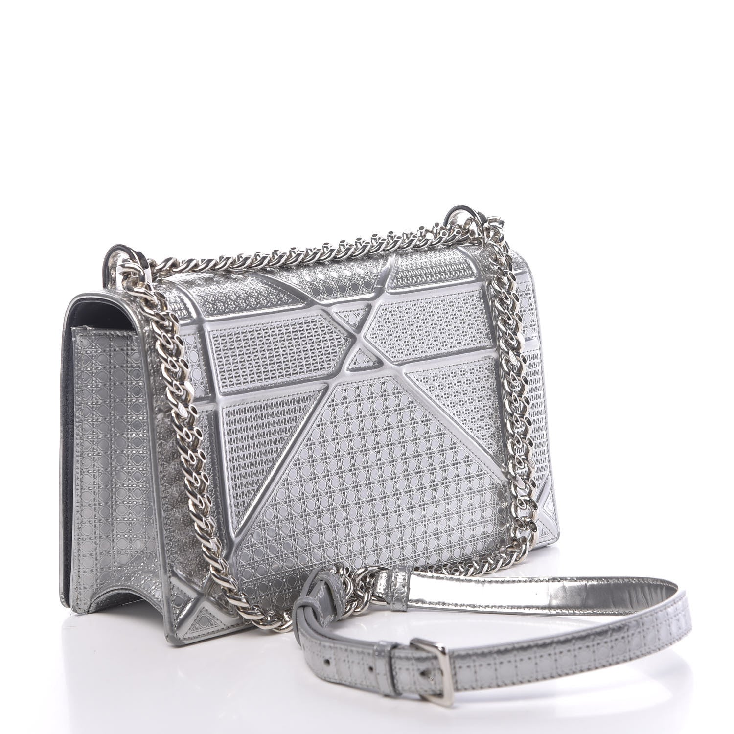 Christian Dior Metallic Patent Micro-Cannage Medium Diorama Flap Bag Silver 3 of 12