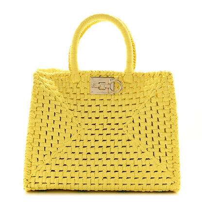Salvatore Ferragamo Raffia The Studio Box Tote Yellow 1 of 11