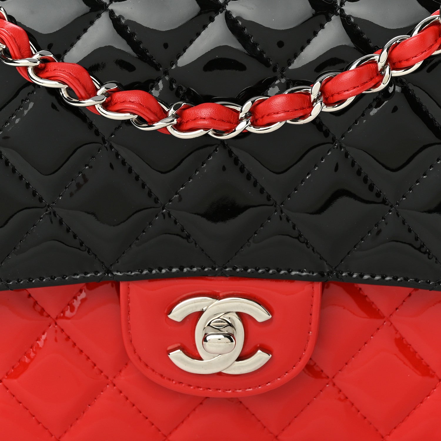 Chanel Patent Calfskin Quilted Bi-Color Medium Double Flap Red Black 8 of 10
