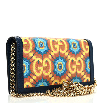 Gucci GG Supreme Kaleidoscope Calfskin Script Logo Gucci 100 Chain Wallet Blue Orange Multicolor Blue Agata 2 of 7