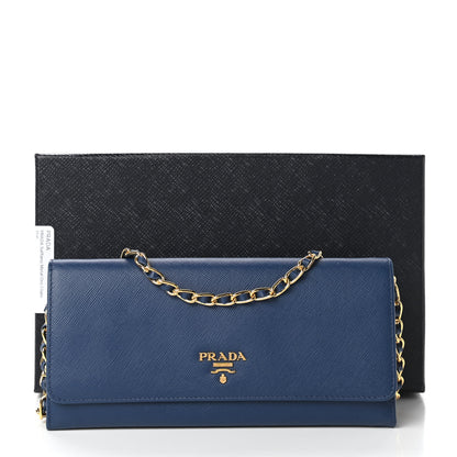 Prada Saffiano Metal Oro Chain Wallet Bleuette 10 of 10