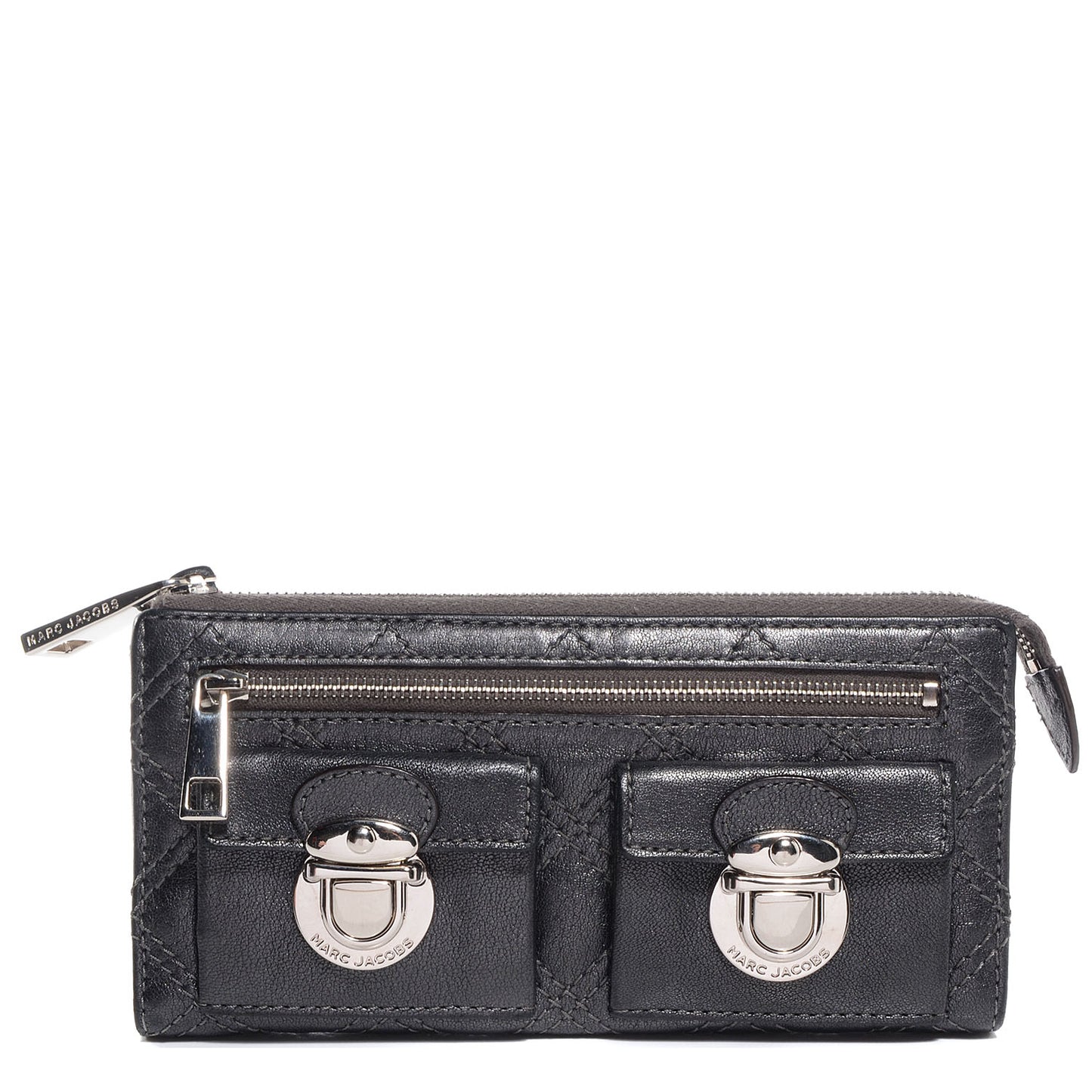 Leather Quilted Zip Clutch Wallet Anthracite