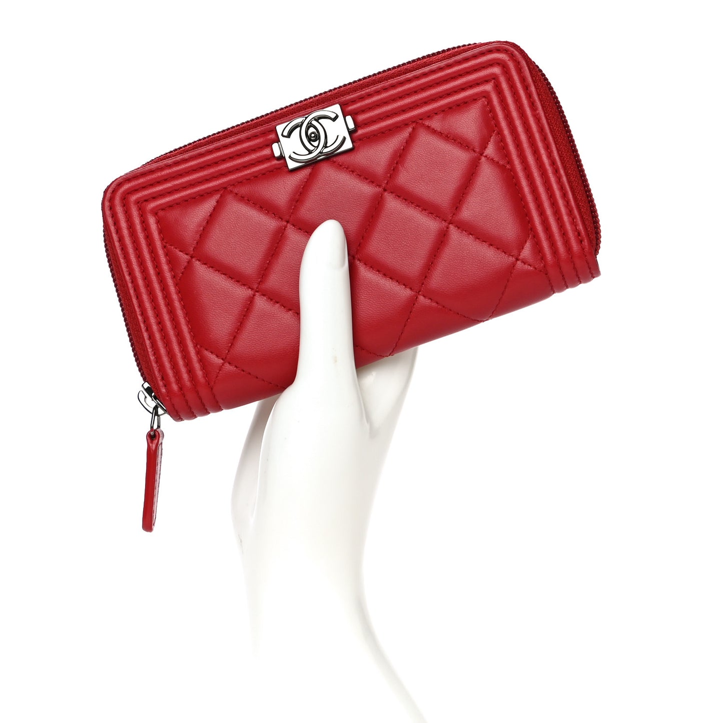 Lambskin Quilted Small Boy Zip Around Wallet Dark Red
