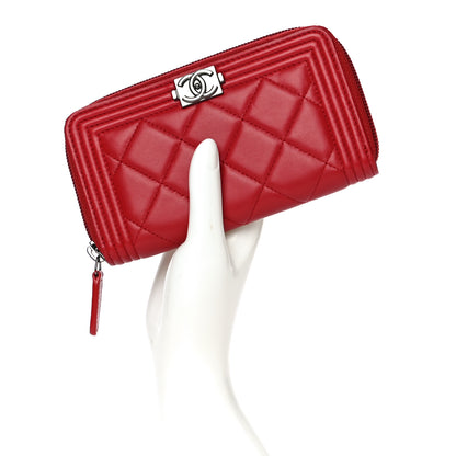 Chanel Lambskin Quilted Small Boy Zip Around Wallet Dark Red 2 of 14