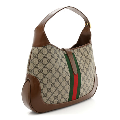 Gucci GG Supreme Monogram Azalea Calfskin Web Medium Jackie 1961 Hobo Beige Ebony Brown Sugar 3 of 9