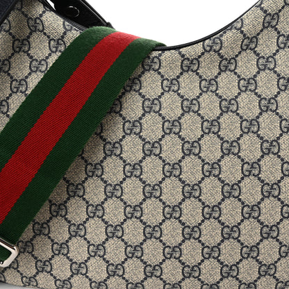Gucci GG Supreme Monogram Textured Calfskin Web Large Attache Shoulder Bag Beige Blue 7 of 9