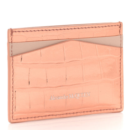 Alexander McQueen Calfskin Crocodile Embossed Skull Card Holder Rose Gold 3 of 7