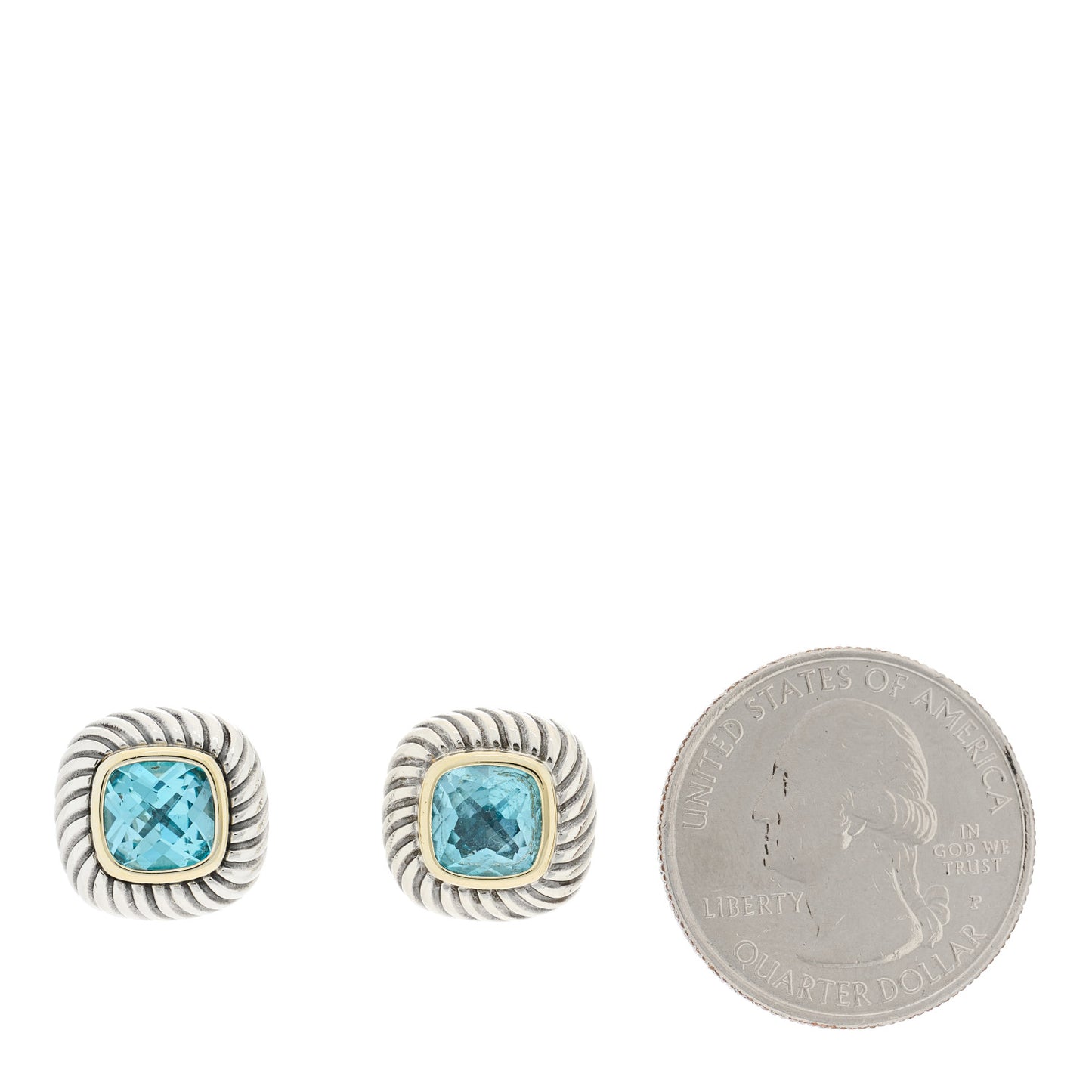 Sterling Silver 14K Yellow Gold Blue Topaz 7mm Albion Earrings