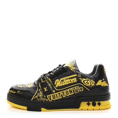 Louis Vuitton Calfskin Graffiti Mens LV Trainer Sneakers 8 Black Yellow 1 of 11