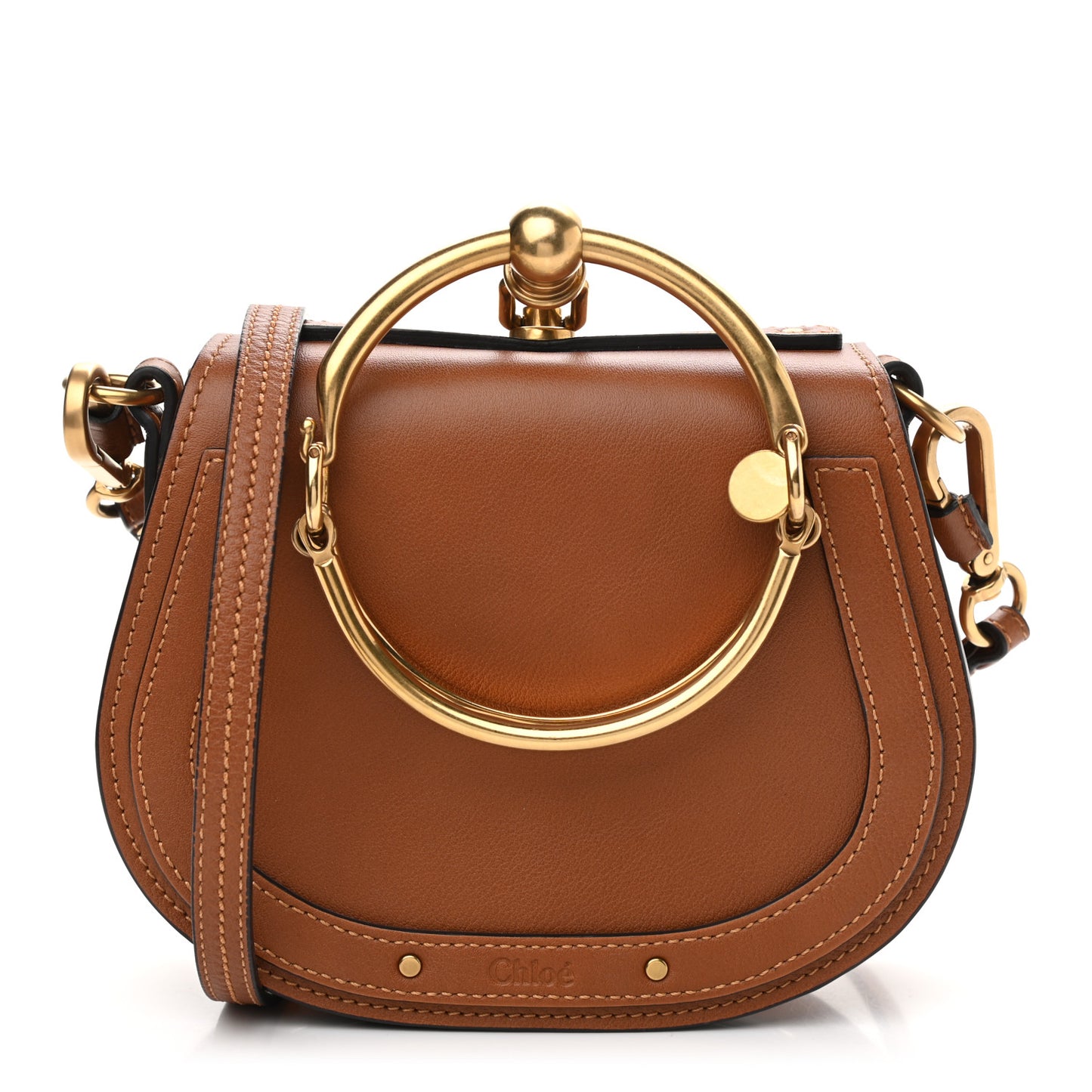 Calfskin Suede Small Nile Bracelet Bag Caramel