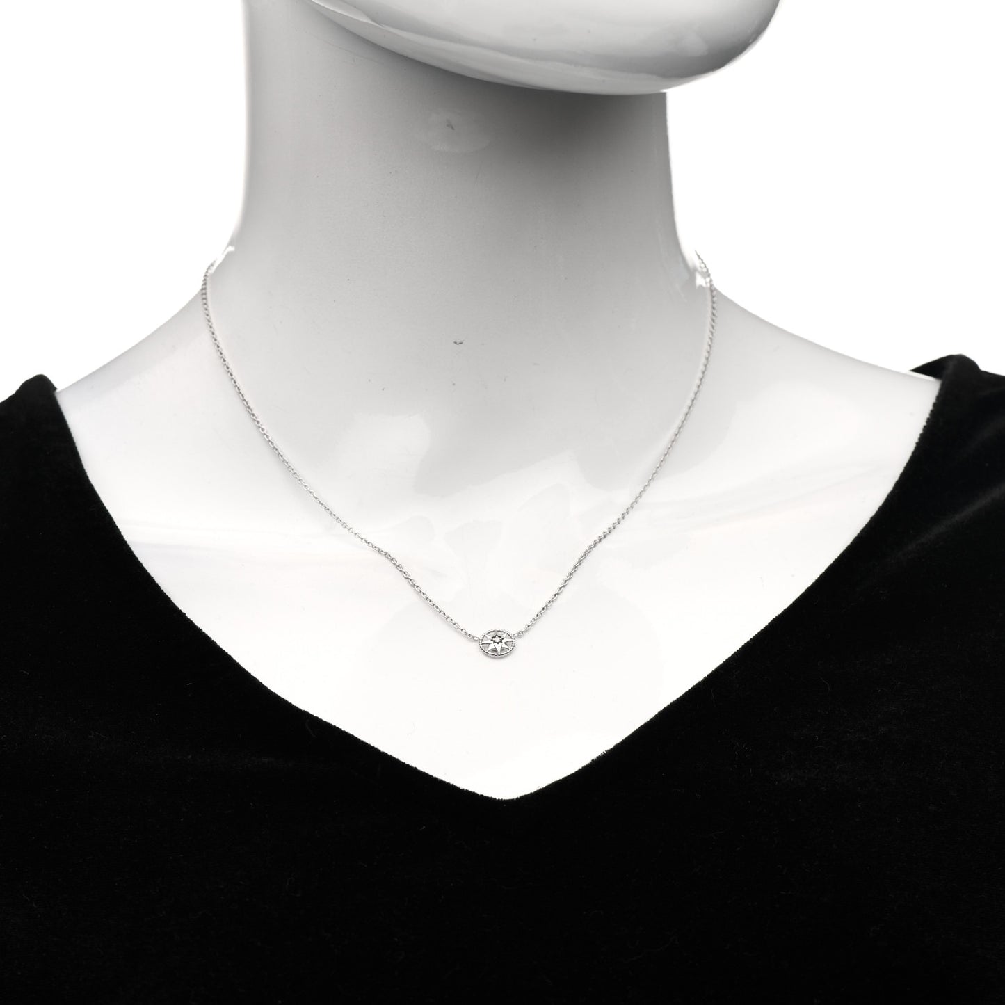 18K White Gold Diamond Rose Des Vents Necklace