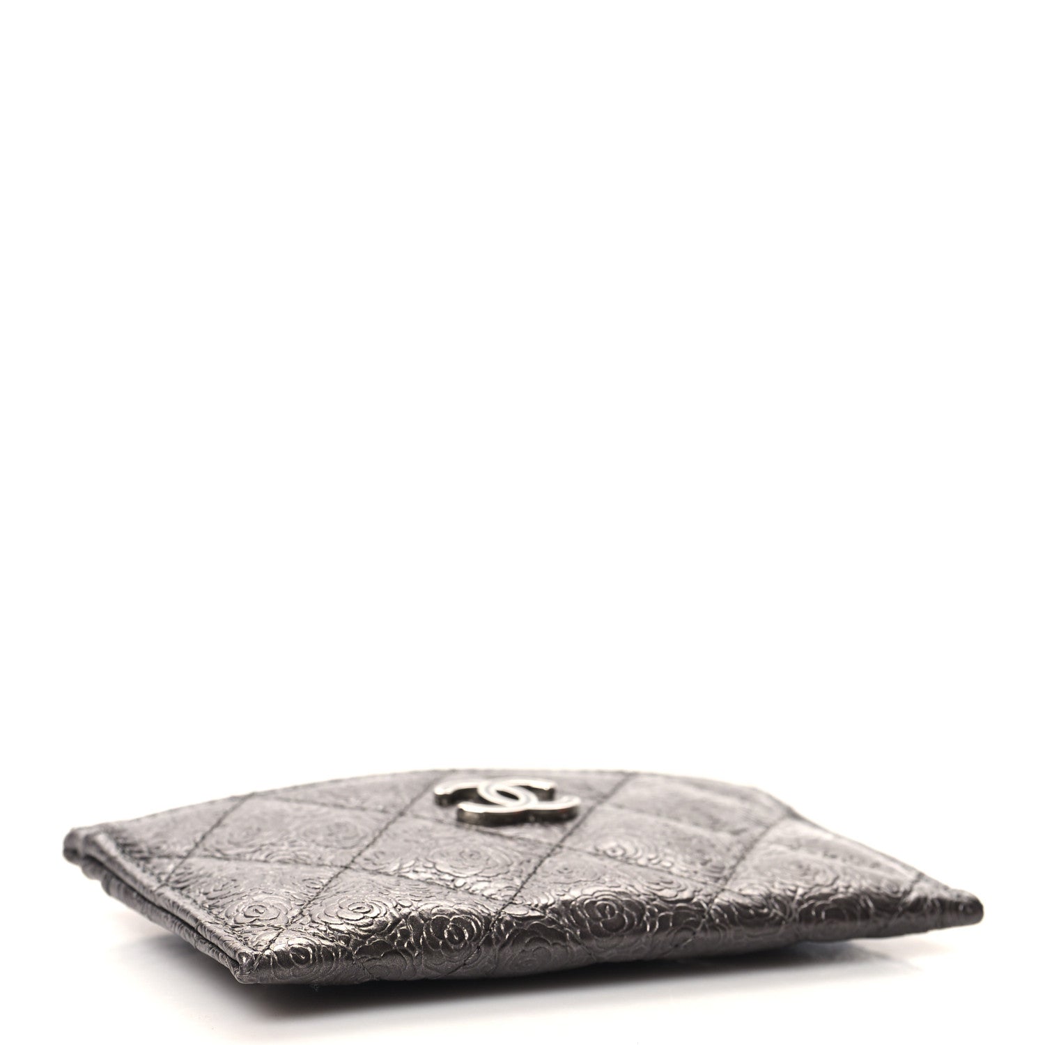 Chanel Metallic Calfskin Camellia Embossed Quilted Card Holder Grey 4 of 9