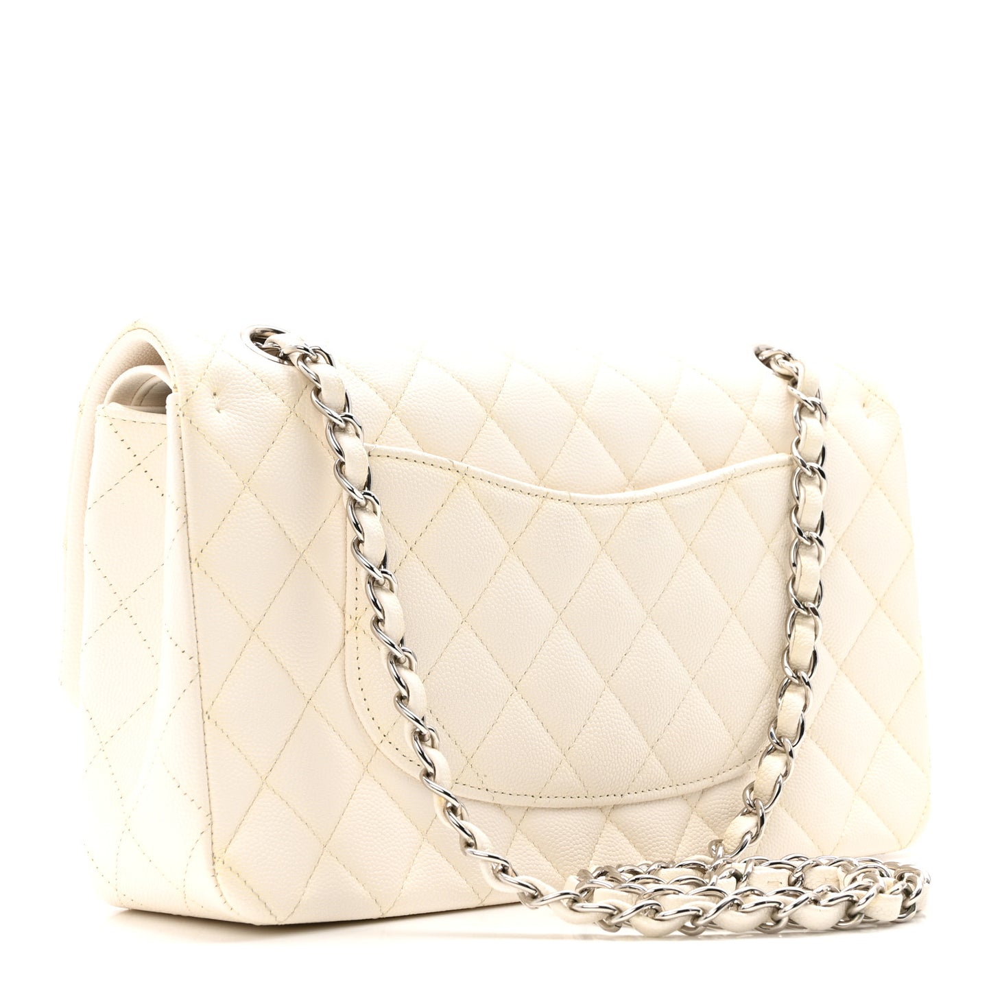 Caviar Quilted Medium Double Flap White