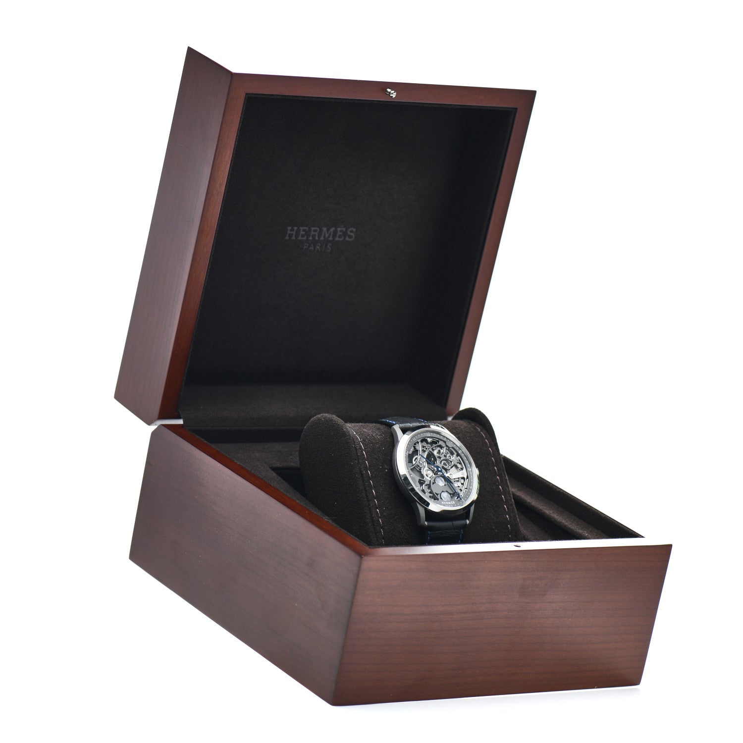 Hermes Platinum Titanium Alligator 39.5mm Slim d'Hermes Squelette Lune Automatic Watch Graphite 5 of 5