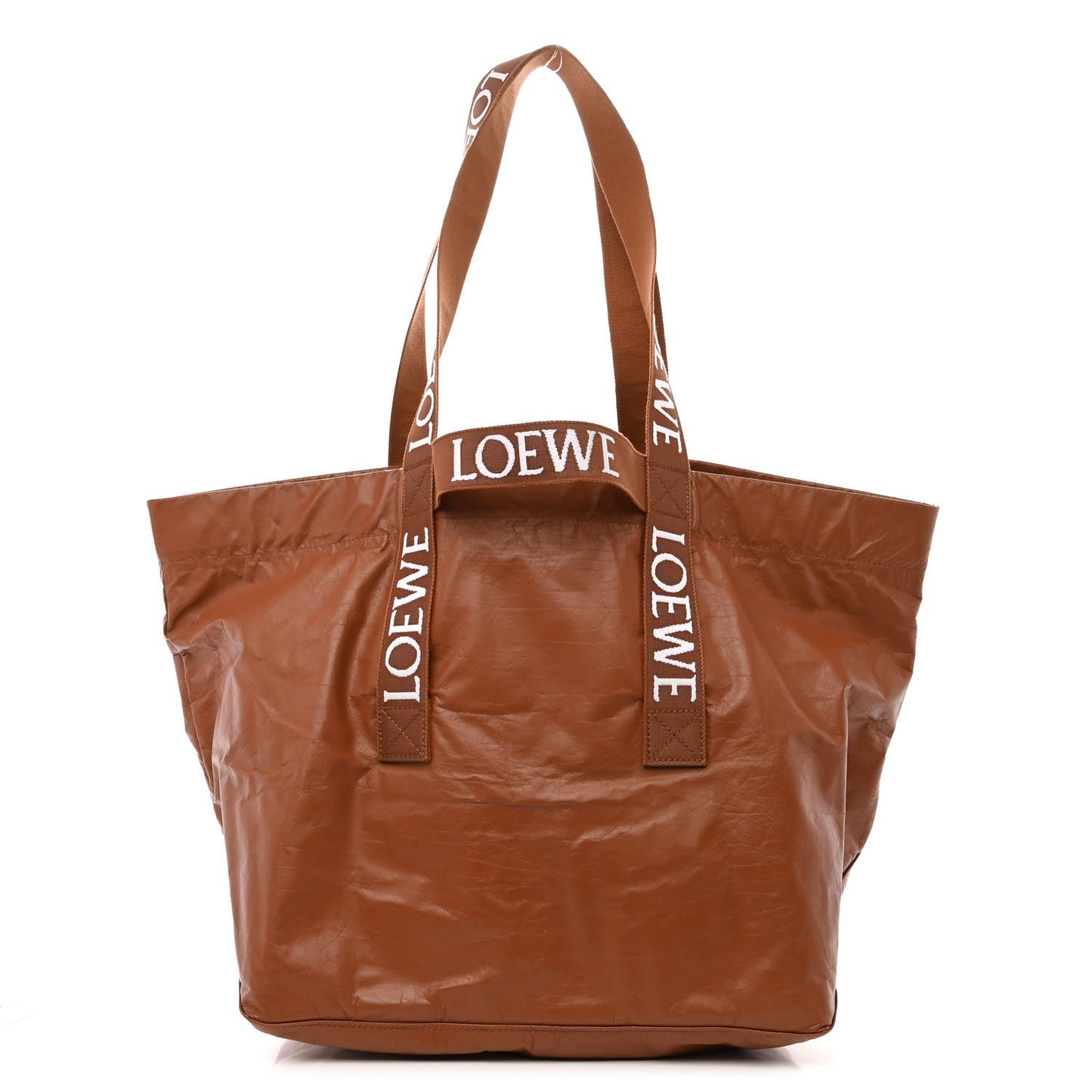Paper Calfskin Fold Shopper Tote Tan