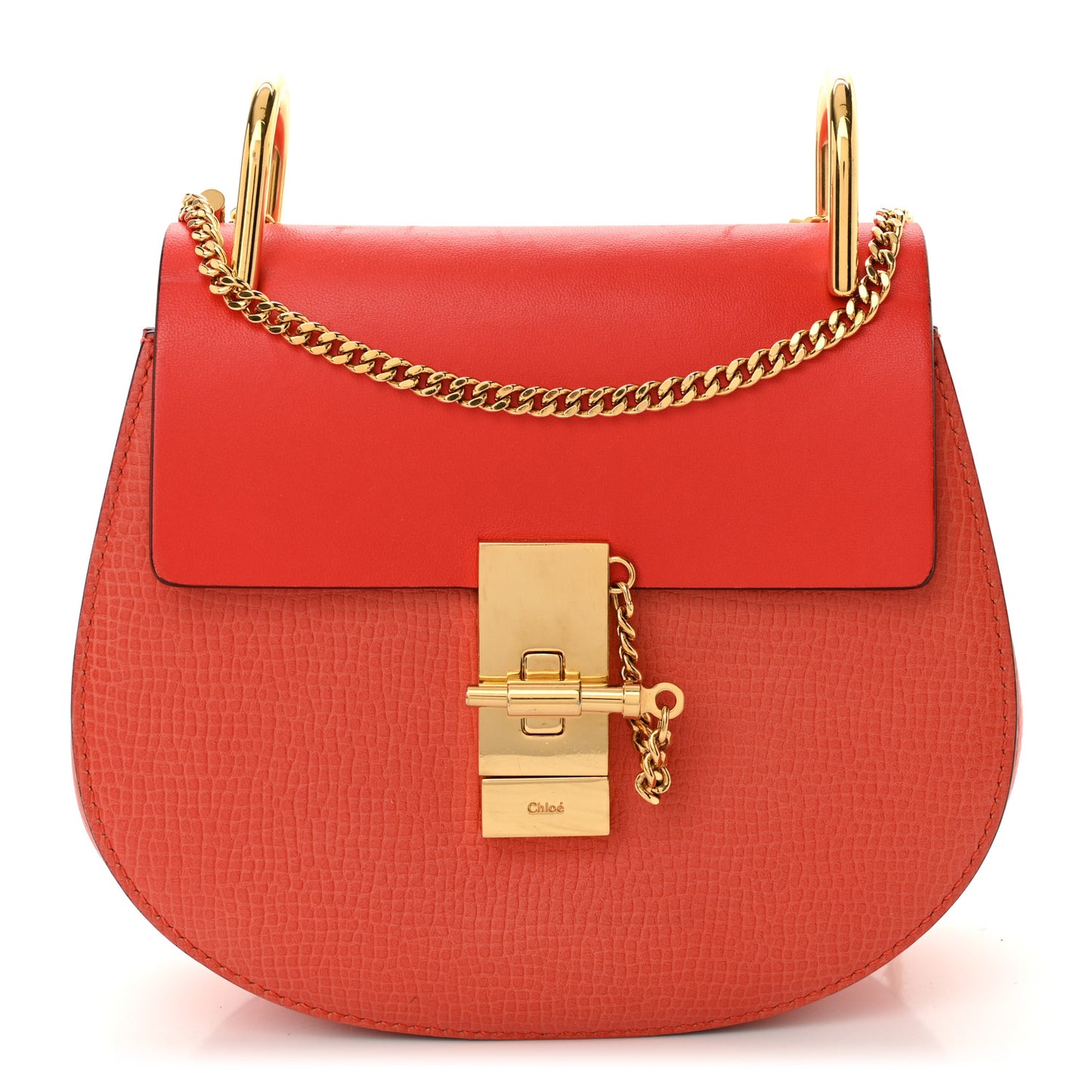 Grained Calfskin Lambskin Mini Drew Shoulder Bag Coral Pop