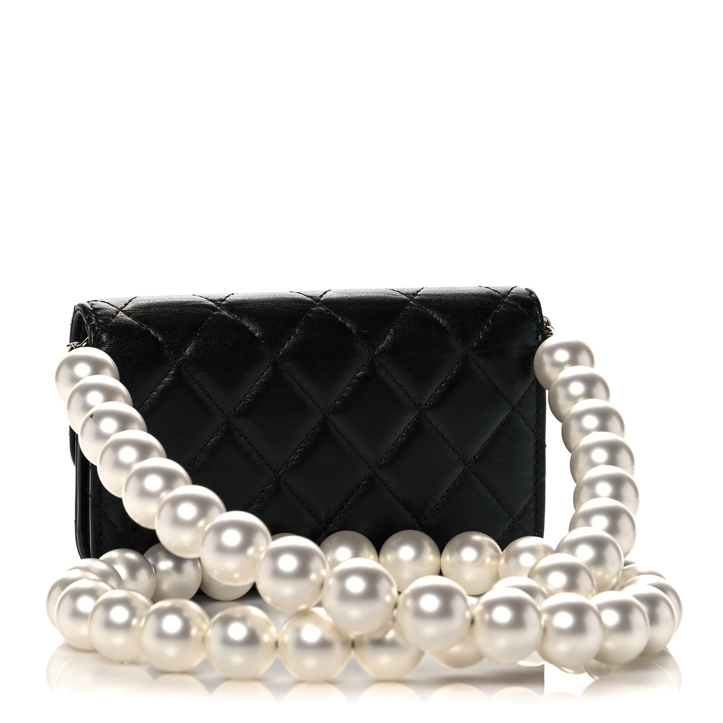 Calfskin Quilted Maxi Pearls Clutch With Chain Black