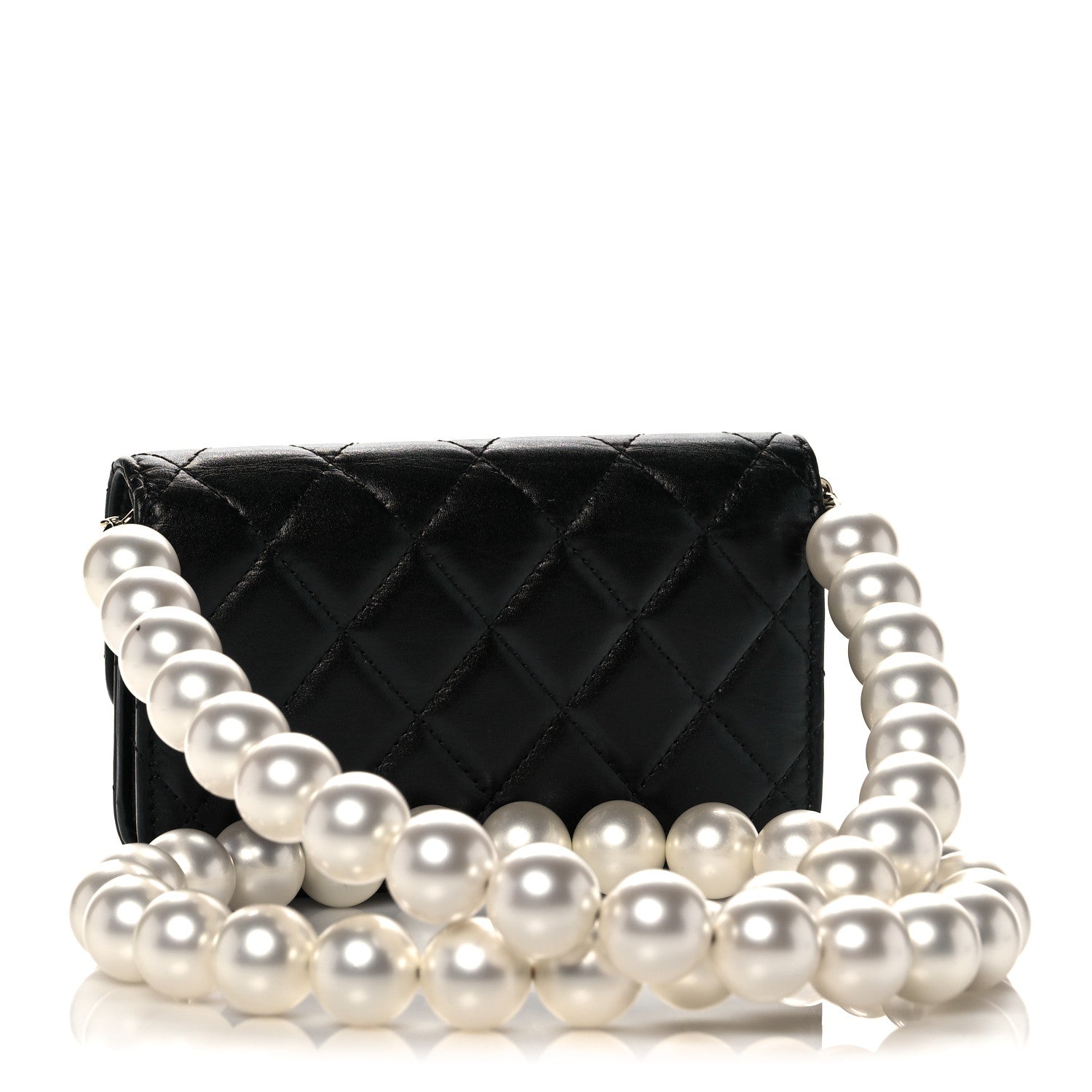 Chanel Calfskin Quilted Maxi Pearls Clutch With Chain Black 3 of 9
