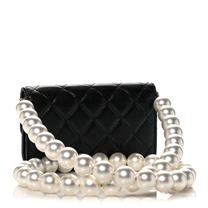 Chanel Calfskin Quilted Maxi Pearls Clutch With Chain Black 3 of 9
