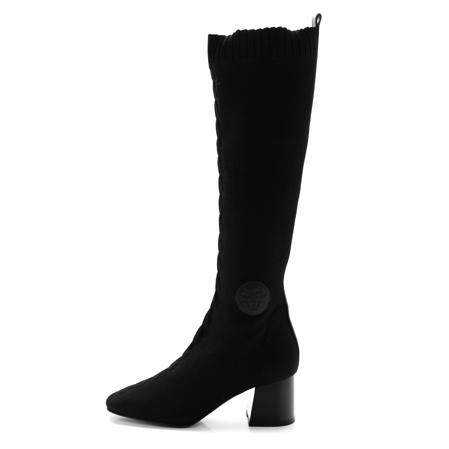 Hermes Knit Calfskin Fontaine 60 Boots 37 Black 1 of 11