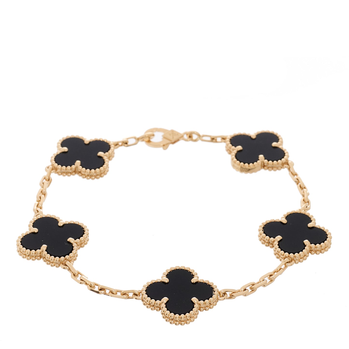 18K Yellow Gold Black Onyx 5 Motifs Vintage Alhambra Bracelet