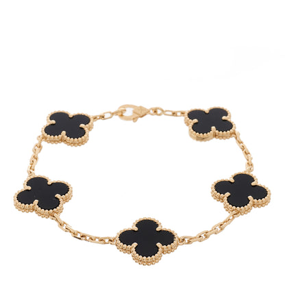 Van Cleef & Arpels 18K Yellow Gold Black Onyx 5 Motifs Vintage Alhambra Bracelet 1 of 6
