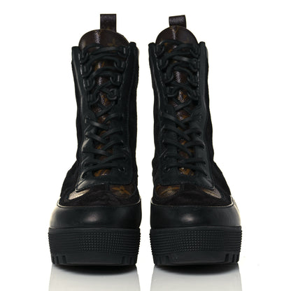 Louis Vuitton Suede Calfskin Monogram Laureate Platform Desert Boots 41 Black 2 of 7