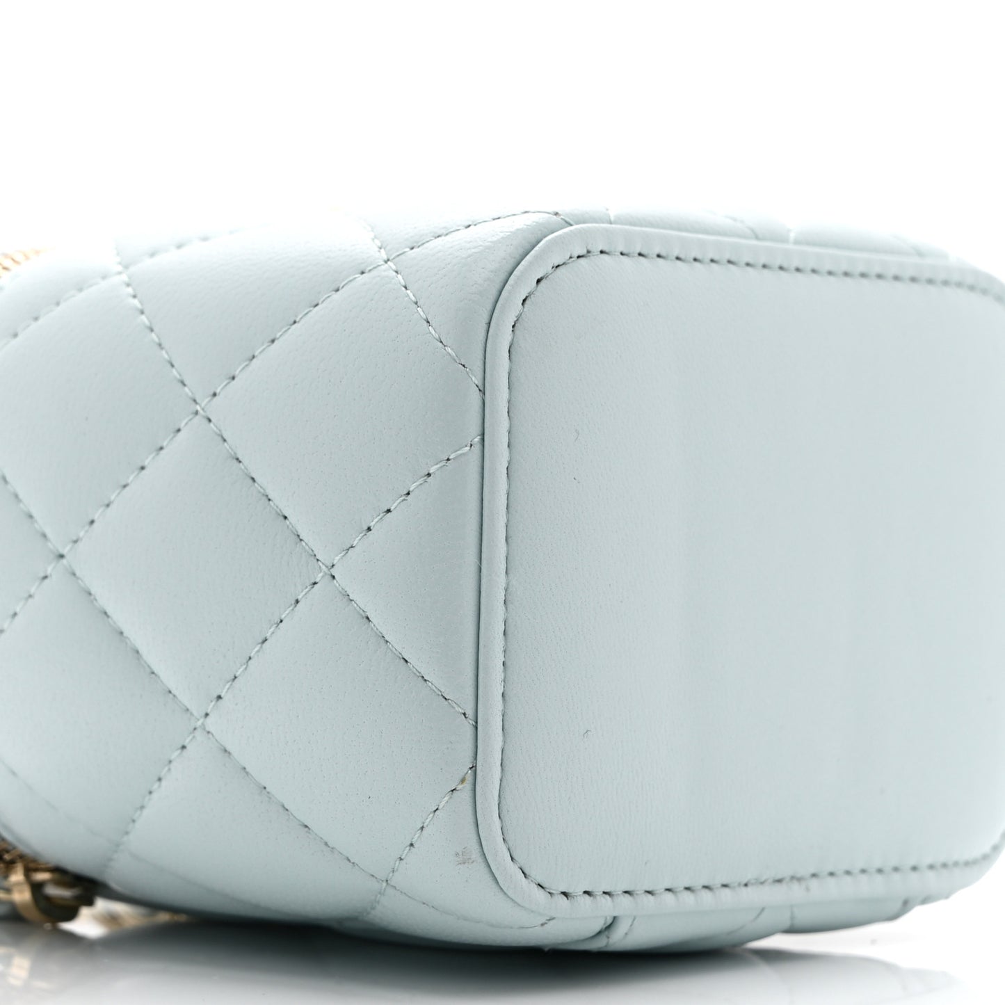 Lambskin Quilted Top Handle Mini Vanity Case With Chain Light Blue