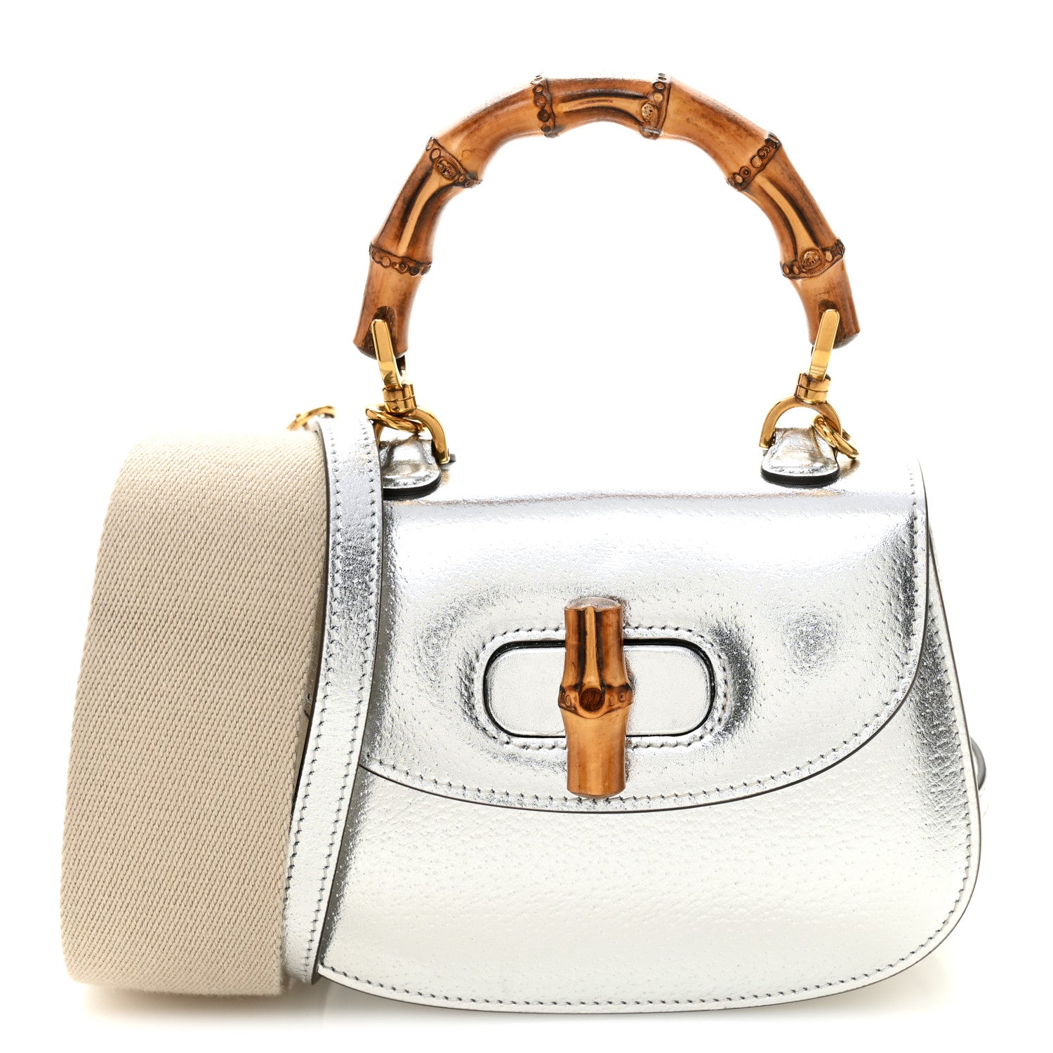 Gucci Boarded Dyana Lux Calfskin Mini Bamboo 1947 Top Handle Bag Silver 1 of 9