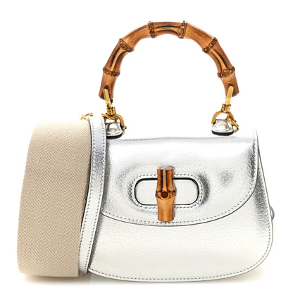 Gucci Boarded Dyana Lux Calfskin Mini Bamboo 1947 Top Handle Bag Silver 1 of 9