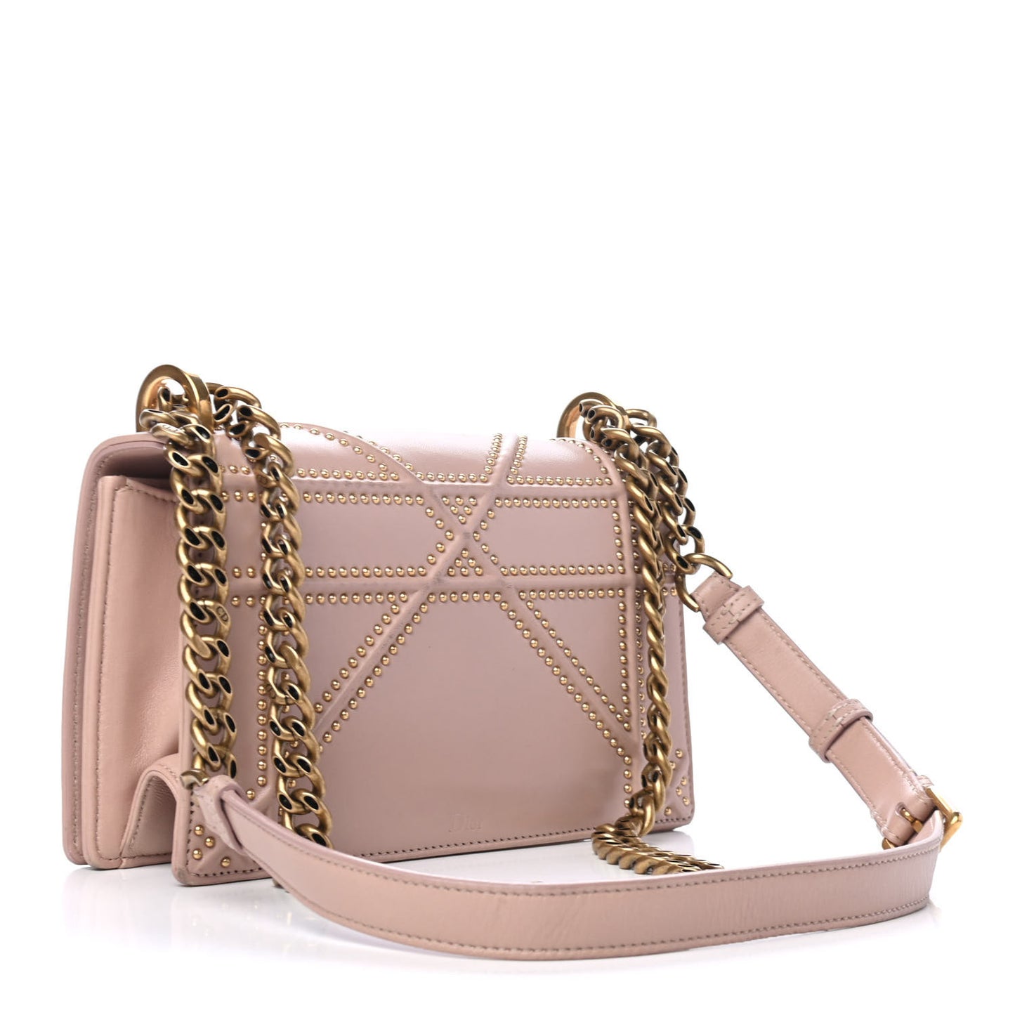 Lambskin Studded Medium Diorama Flap Bag Nude